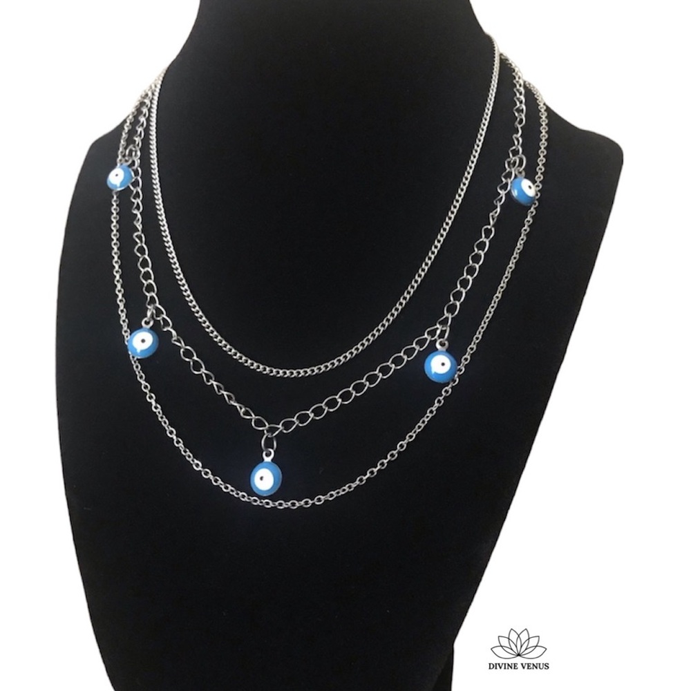 Evil Eye Triple Layered Stainless Steel Necklace
